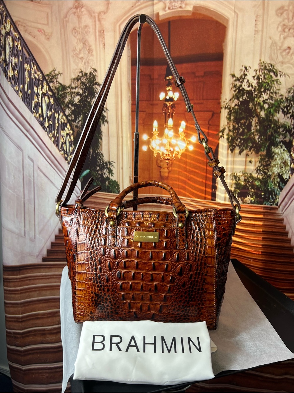 Brahmin Mini Asher Brown Pecan Croc-Embossed Leather Satchel with Strap ππΉ - Picture 3 of 17